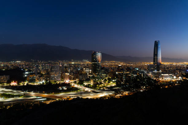 Santiago Financial District from San Cristobal Hill stock photo