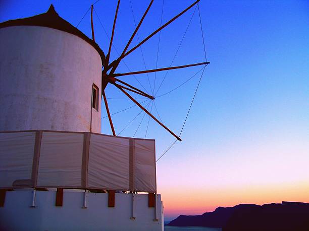 Santorini Island Windmill Sunset stock photo