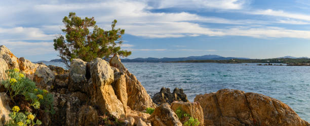 Sardinia rocky coast with sea view stock photo