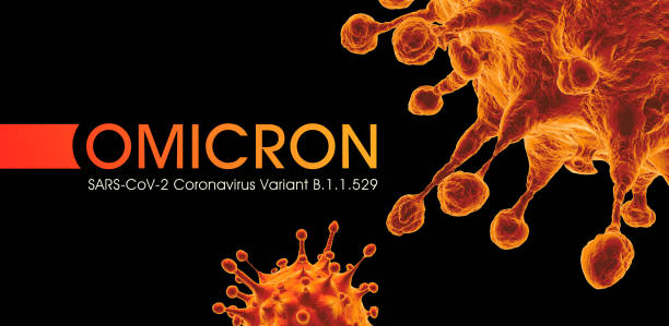SARS-CoV-2 Coronavirus Variant Omicron B.1.1.529 Coronavirus pandemic information. Microscopic view of a infectious virus mutation. 3D rendering omicron stock pictures, royalty-free photos & images