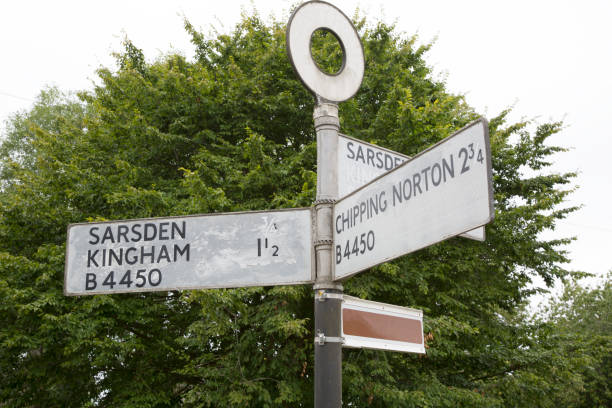 Sarsden and Kingham Signpost, Cotswolds stock photo