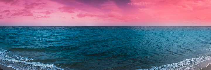 Vibrant sunset or sunrise maritime landscape at cold temperature in the Atlantic Ocean