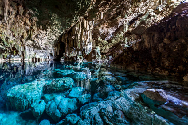 saturno cave, cuba beautiful crystal clear water cave near varadero in cuba. grotto cave stock pictures, royalty-free photos & images