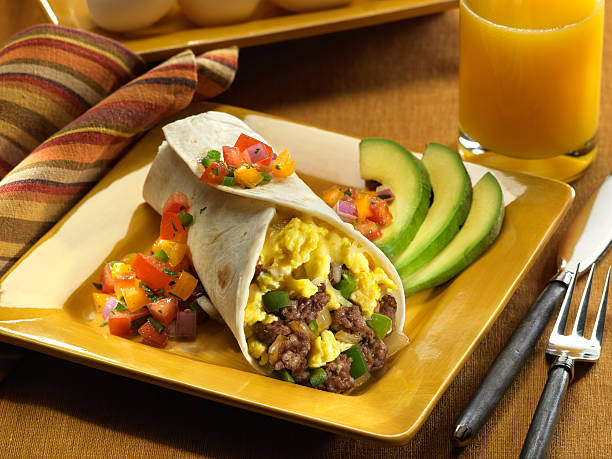 Sausage and Egg Breakfast Burrito stock photo