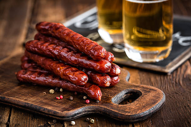 Sausages with beer stock photo