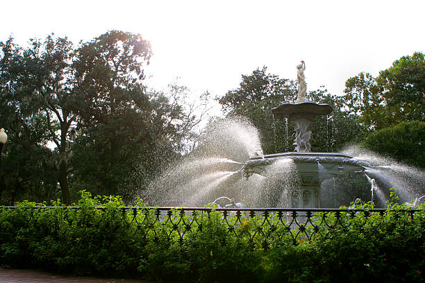 Savannah, Ga fountain "Forsyth Park's fountain in Savannah, Ga." historic district stock pictures, royalty-free photos & images