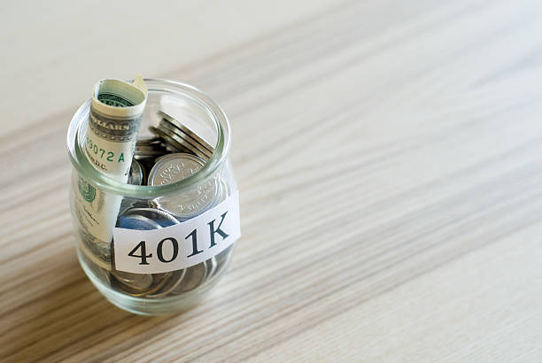 savings jar savings jar with coins 401k stock pictures, royalty-free photos & images