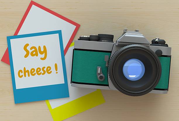 Say cheese, message on photo frame stock photo