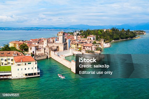 istock Scaligero Castle aerial view, Sirmione 1280495511