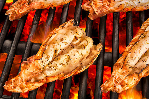 Scampi on grill stock photo