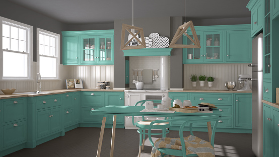 Scandinavian Classic Kitchen With Wooden And Turquoise Details ...