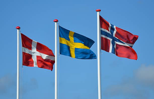 Scandinavian flags Scandinavian flags coconino county stock pictures, royalty-free photos & images