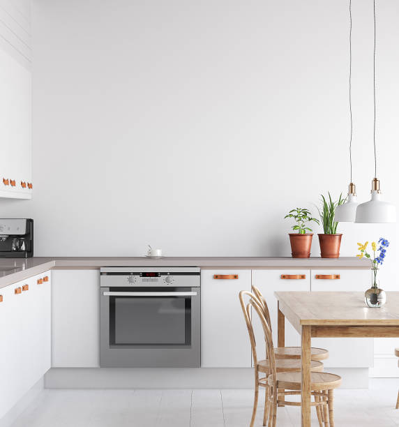北欧キッチン インテリア、壁を模擬 - 台所 ストックフォトと画像
