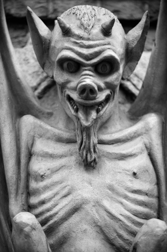 Cañon City, Fremont County, Colorado, USA: Neo-Gothic gargoyle - griffin at the Abbey of the Holy Cross aka Priory of St. Mary - Benedictine monastery - Gothic Revival style, some times described as Collegiate Gothic with a detectable Jacobean Revival influence - listed in the National Register of Historical Places.