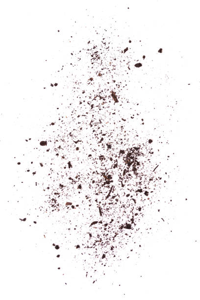 Scattered Earth, white Background scattered small parts of earth, cropping soil stock pictures, royalty-free photos & images