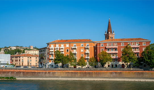 Cityscape in the touristic center of Verona, Italy