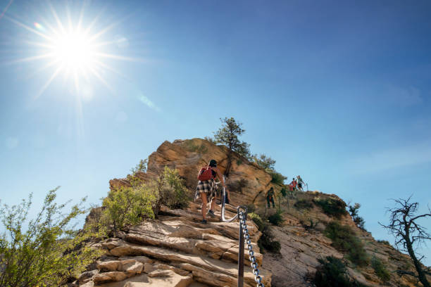 Scene at the ascent of Angel's Landing trail in Zion National Park in Springdale, Utah stock photo