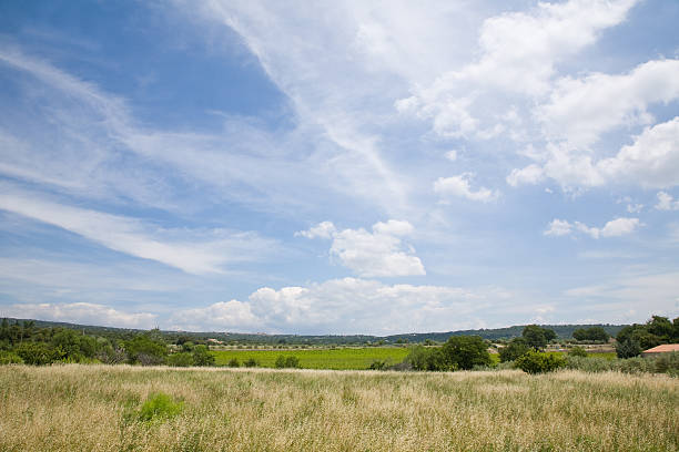 Scene of broad countryside with big sky. stock photo