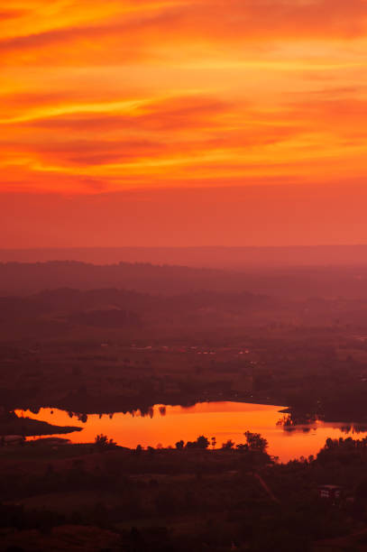Scenery of a lake views at sunset. stock photo