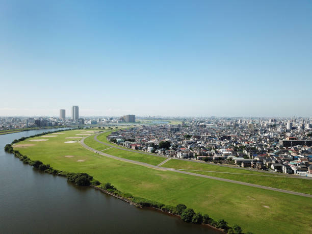 Scenery seen from above the Edogawa River stock photo