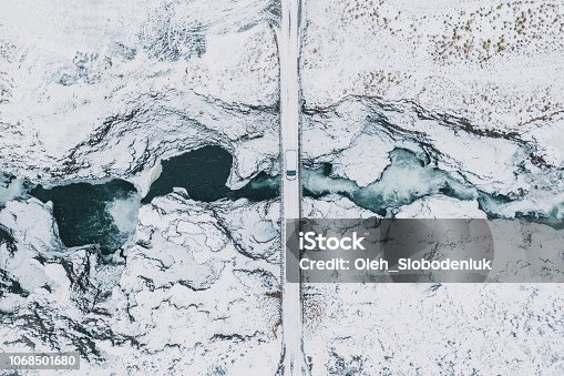 istock Scenic aerial view of Koluglufur waterfall in winter 1068501680