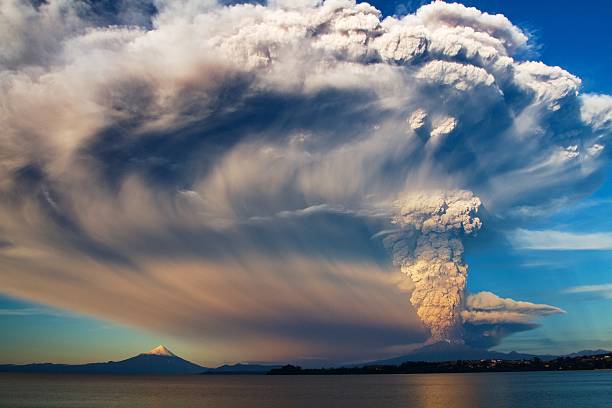 Scenic air shot of Calbuco Volcano erupting After 42 years sleeping, Calbuco Volcano woke up. I was so happy and shocked to be there when it started. volcano stock pictures, royalty-free photos & images