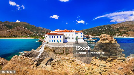 istock scenic Andros island - view of Chora town. Cyclades, Greece 1131676314