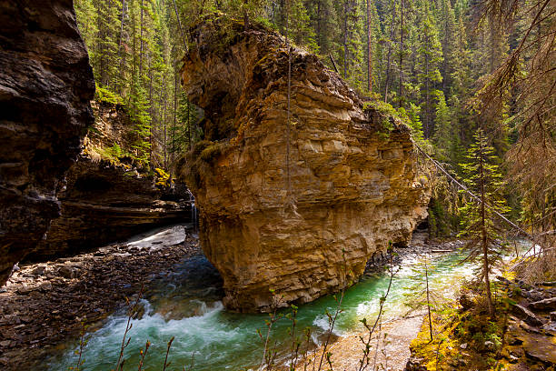 Scenic Johnston Canyon and Waterfalls in Banff NP stock photo