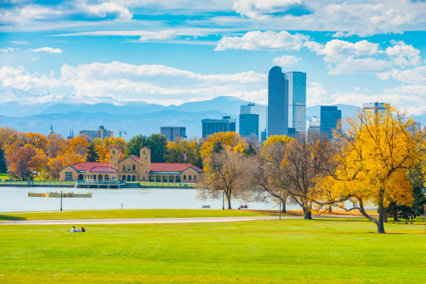 Scenic of Denver Colorado skyline stock photo