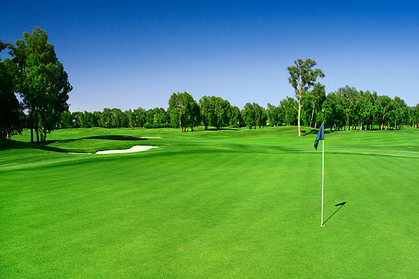 Scenic photograph of a golf course A horizontal view of one of the finest golf course in Europe. green golf course stock pictures, royalty-free photos & images