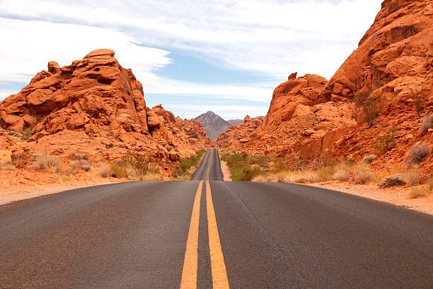 Scenic road through Valley of Fire State park, Nevada, USA stock photo