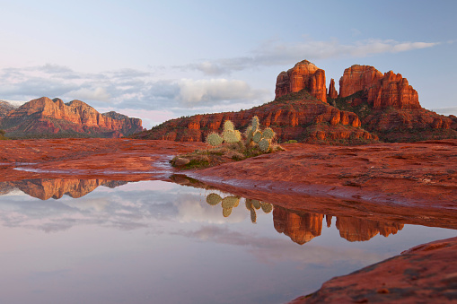 Cathedral rock reflected in late winter melt off, Sedona Arizona