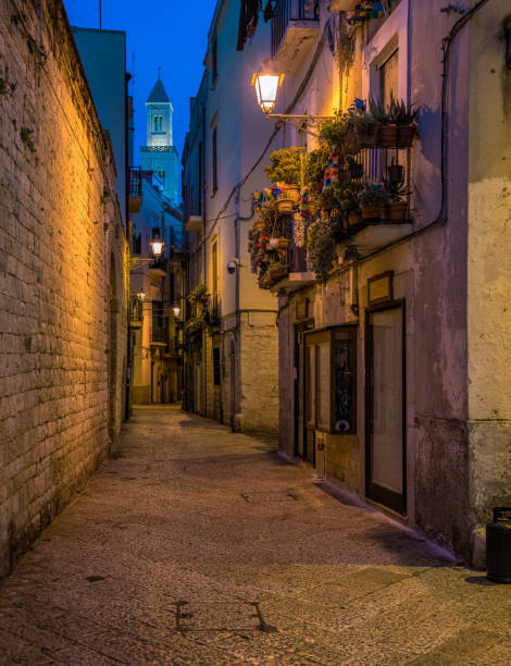 Scenic sight in old town Bari on a summer evening, Puglia (Apulia), southern Italy. Scenic sight in old town Bari on a summer evening, Puglia (Apulia), southern Italy. dwarka e court stock pictures, royalty-free photos & images
