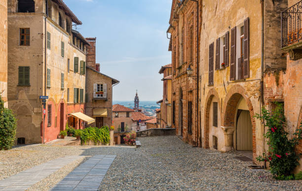 Scenic sight in the beautiful city of Saluzzo, Province of Cuneo, Piedmont, Italy. stock photo