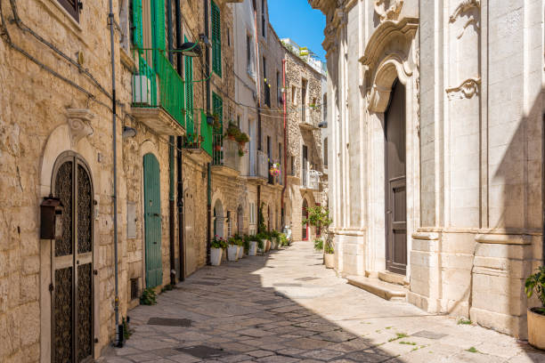 Scenic summer sight in Molfetta oldtown, Province of Bari, Apulia (Puglia), southern Italy. stock photo