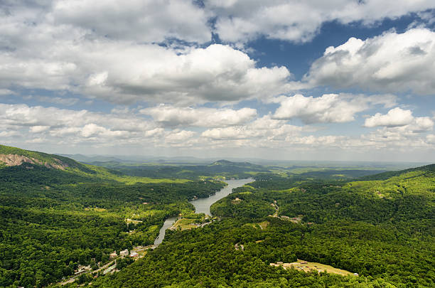 Scenic view at Lake Lure from Chimney rock mountain stock photo