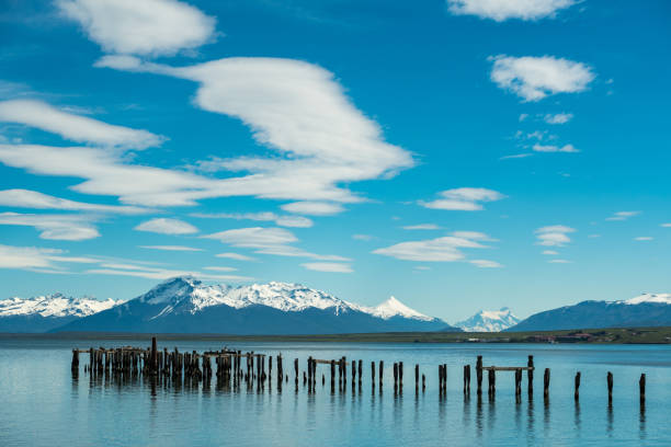 Scenic view of lake at Puerto Natales stock photo
