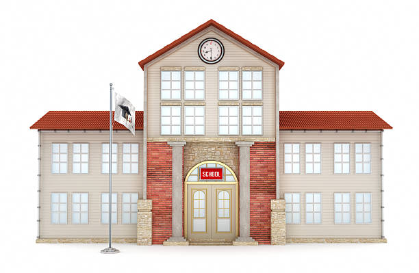 School building Fictitious 3D school building isolated on white. school exteriors stock pictures, royalty-free photos & images