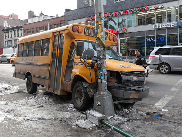 School bus accident stock photo