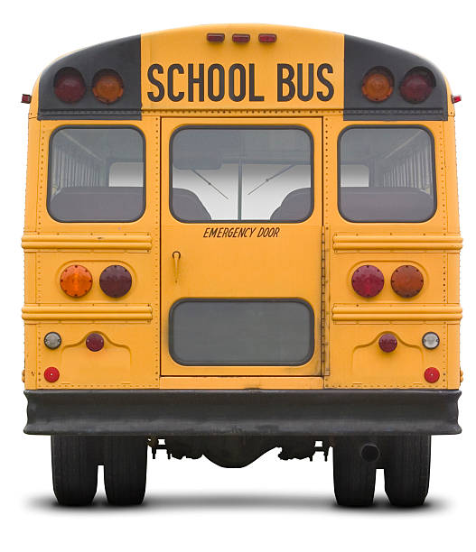 school bus with work path Back of school bus with work path school buses stock pictures, royalty-free photos & images