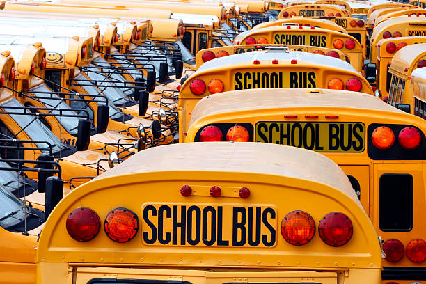 School Bus Yard stock photo