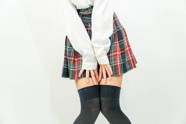 school skirt leg detail stock photo