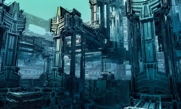 공상 과학 도시, 3d 프랙탈 아트 - 환상의 세계 일러스트 뉴스 사진 이미지