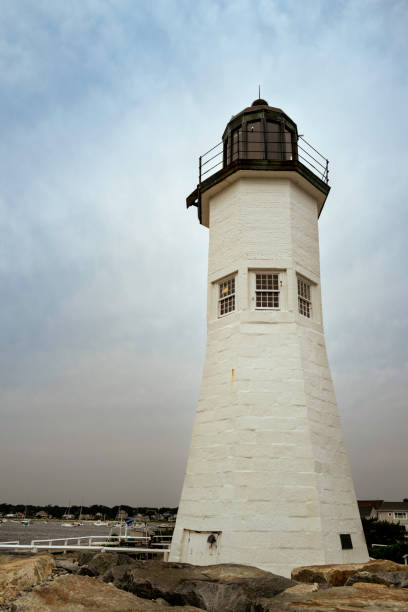 Scituate Lighthouse in Scituate, Massachusetts. Historic Landmark Navigational Facility in America. stock photo