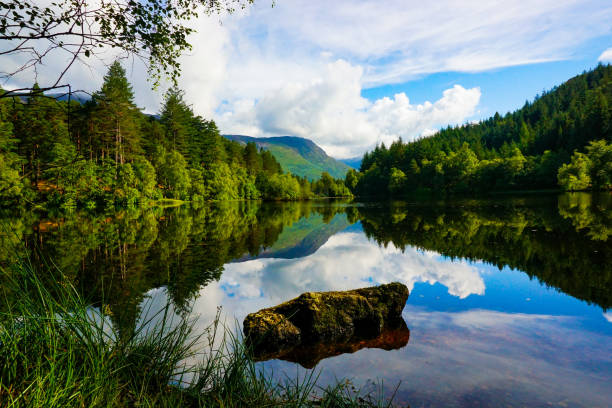 Scottish highlands landscape and reflection stock photo