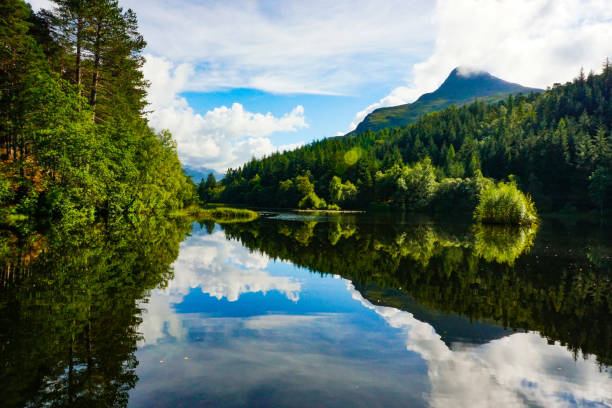 Scottish highlands landscape and reflection stock photo