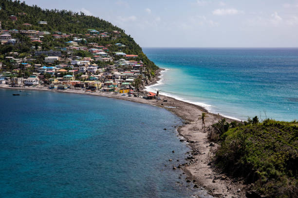Scotts Head is a village on the southwest coast of Dominica stock photo