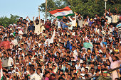 Amritser, India - September 20, 2013: Indian people are exciting to see the retrect ceremony on the border between India and Pakistan, it happens at about 18:00 every eveing.
