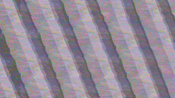 glitch-tv-scherm vol met scanlines, ruis en diagonale interferentie - computer storing stockfoto's en -beelden