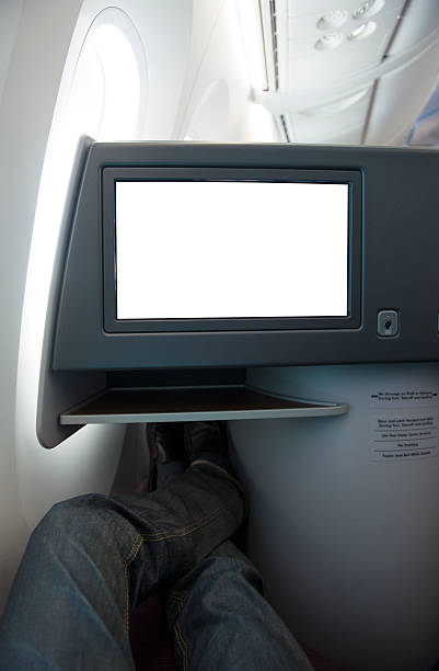 Screen on business class seat stock photo